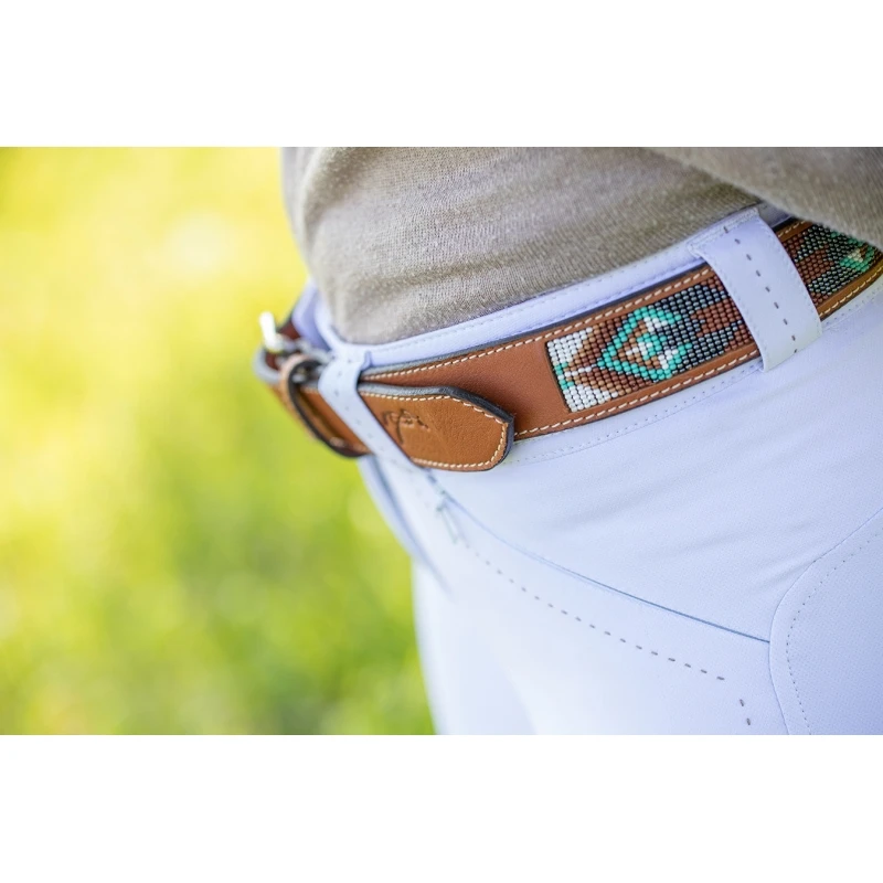 PÉNÉLOPE Ceinture Pearl - Cognac & Turquoise 2 PÉNÉLOPE Ceinture Pearl - Cognac & Turquoise – Image 2